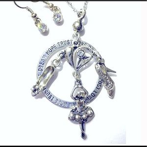 Charm Necklace Love Dream Hope Trust Dancer Silver Tone